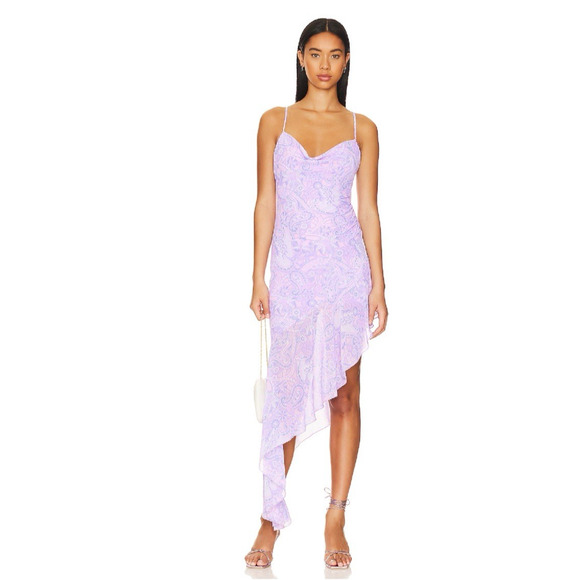 Lovers + Friends Keoni Dress Sz M Asymmetric Hi-Low Backless Dress Purple $238 - Picture 1 of 13